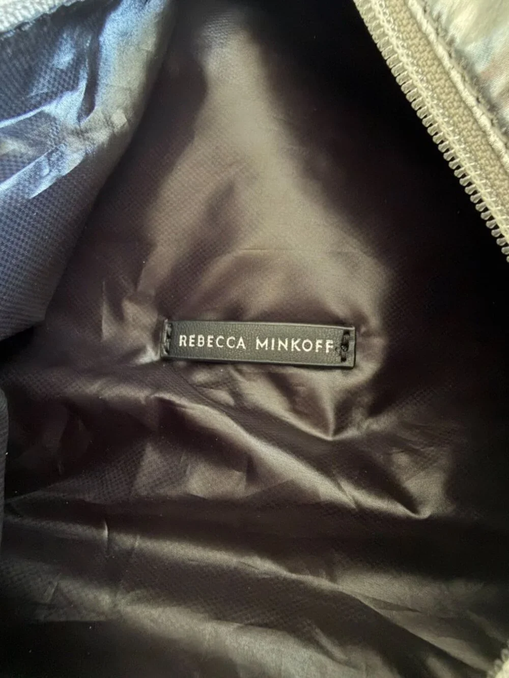 REBECCA MINKOFF Silver Metallic Zip Backpack